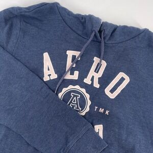 Aeropostale Vintage Style‎ Navy Blue Cropped Hoodie Sweatshirt 1987 Logo L